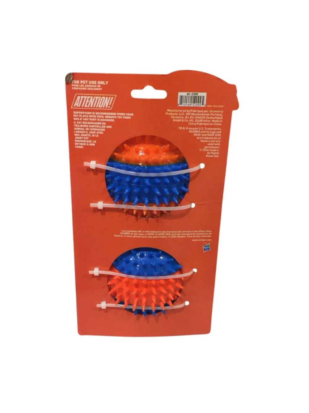 NERF DOG Spiky Blue Orange Balls Set of 2 Squeak
